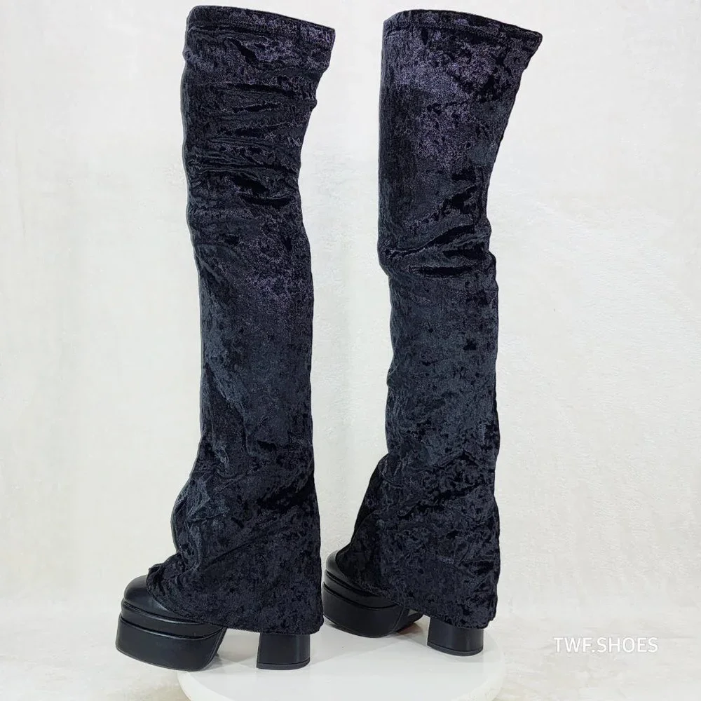 Mata Shoes Black Crushed Velvet Over-The-Knee Platform Boots